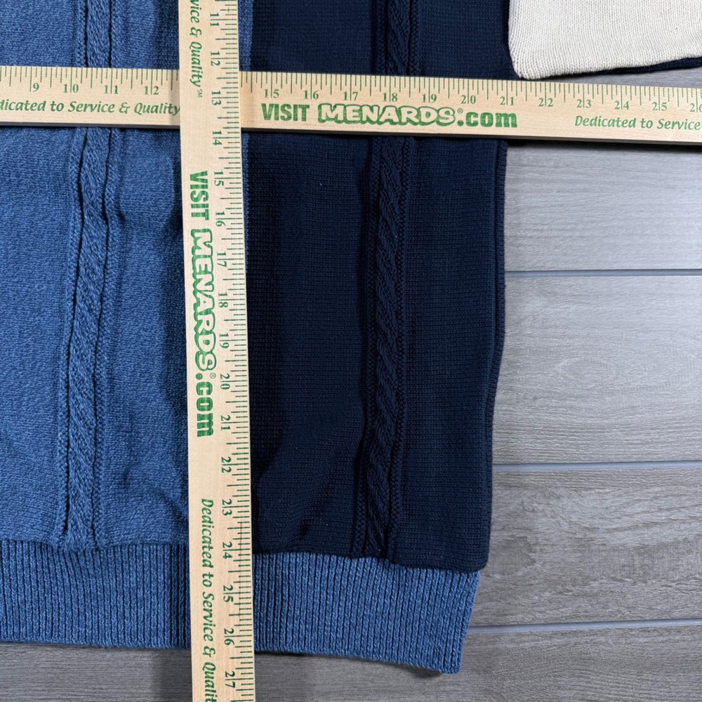 Kenneth Roberts Sweater Medium Blue Vintage Colorblock Cable Knit Cotton - Picture 3 of 6